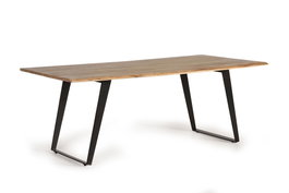 GINER Y COLOMER Table de salle à manger en bois d'acacia naturel et pieds en métal noir